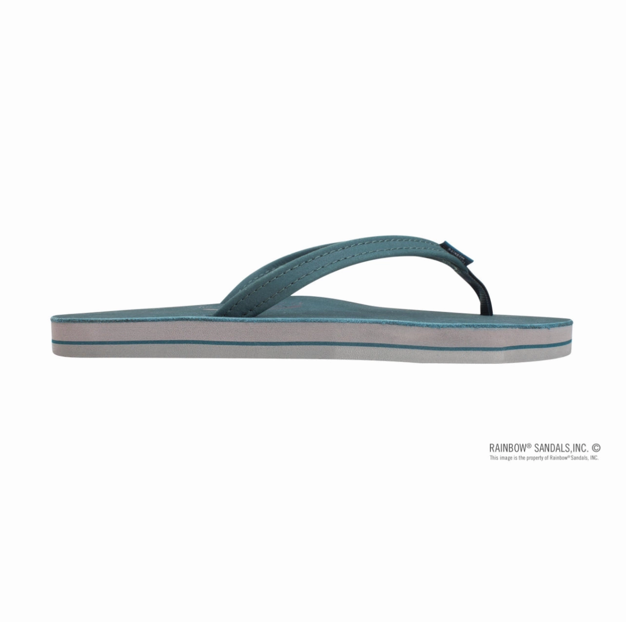 TURQUOISE/GREY - Rainbow Single Layer Premier Leather with Arch Support and a 1/2" Narrow Strap Qvc Flip Flops