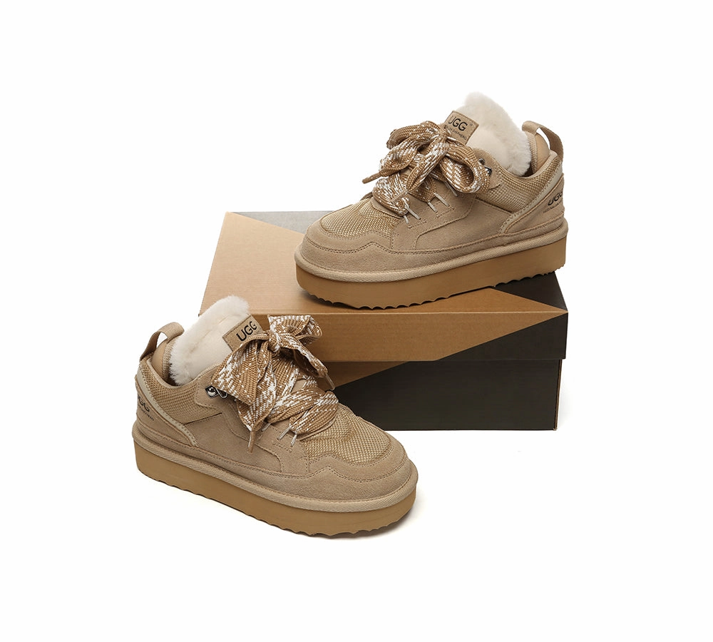 Wide Fit Ankle Boots Brown UGG Boots Sheepskin Wool Lace Up Platform Parkyr