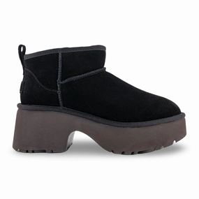 Ugg Classic Ultra Mini New Heights Suede Women's Ankle Black Boots Weatherproof Boots