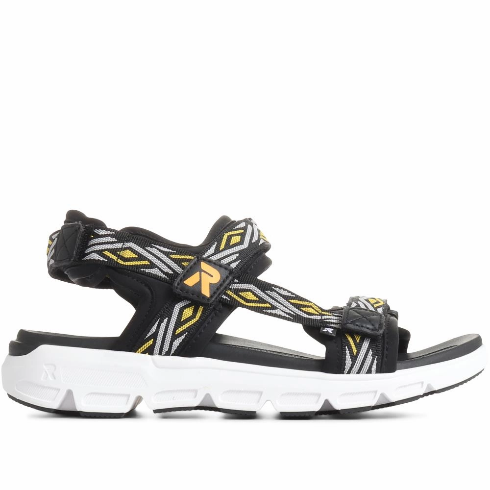 Adjustable Wide-Fit Sandals - RKR35530 / 321 437 - Black-Yellow Sandals Boc