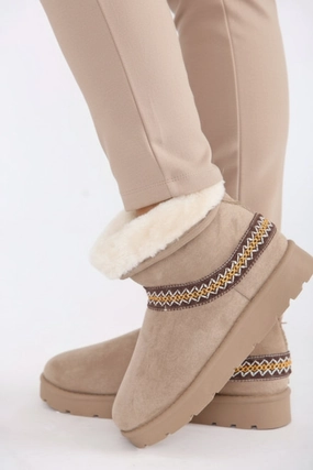 CAMEL FOLD OVER EMBROIDED AZTEC DETAIL FULLY FUR LINED BOOT (PACK A) Sharper Image Air Compression Boots