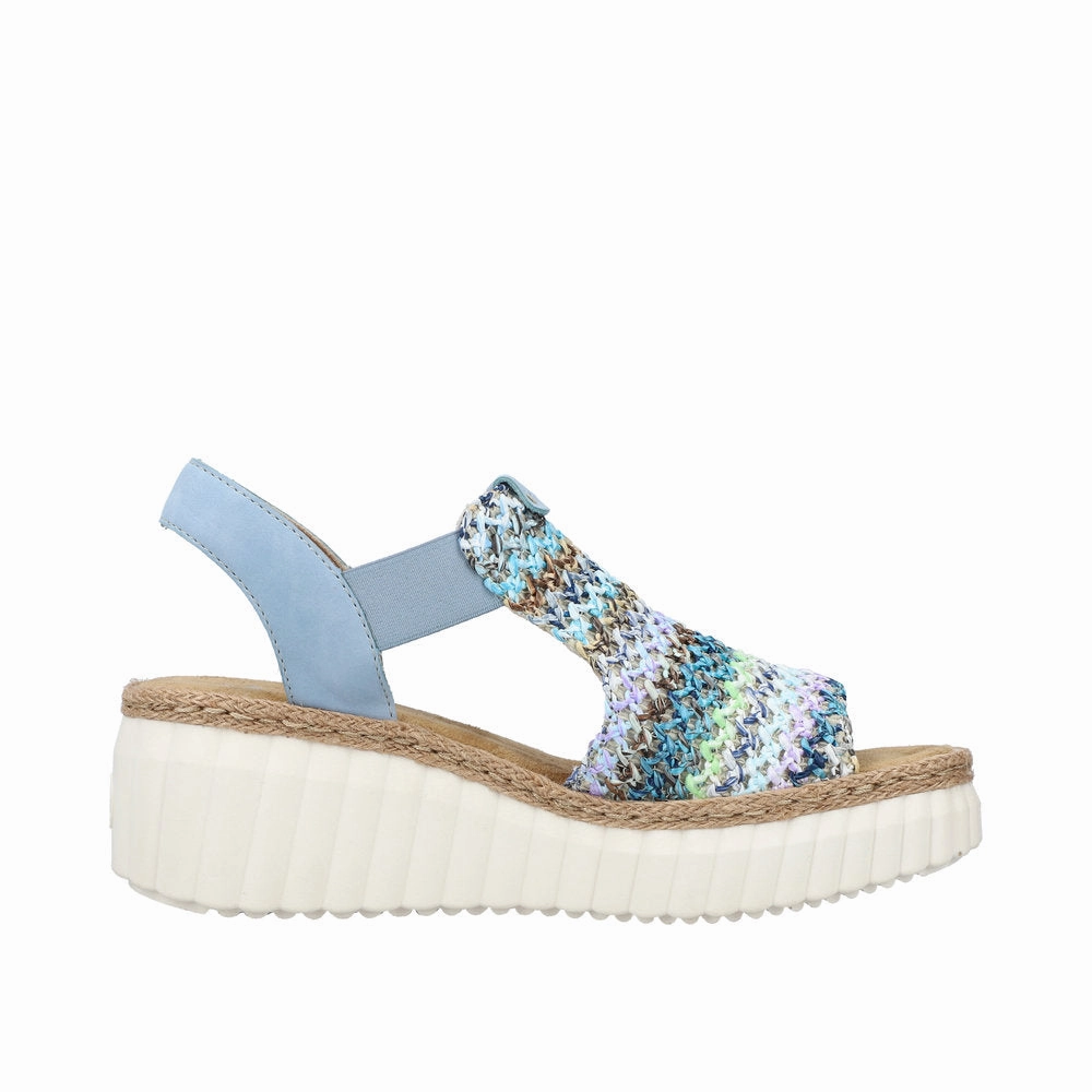 Inc Sandals Rieker 69172-91 Ladies Light Blue Multi Textile Pull On Sandals