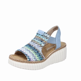 Plastic Sandals Rieker 69172-91 Ladies Light Blue Multi Textile Pull On Sandals