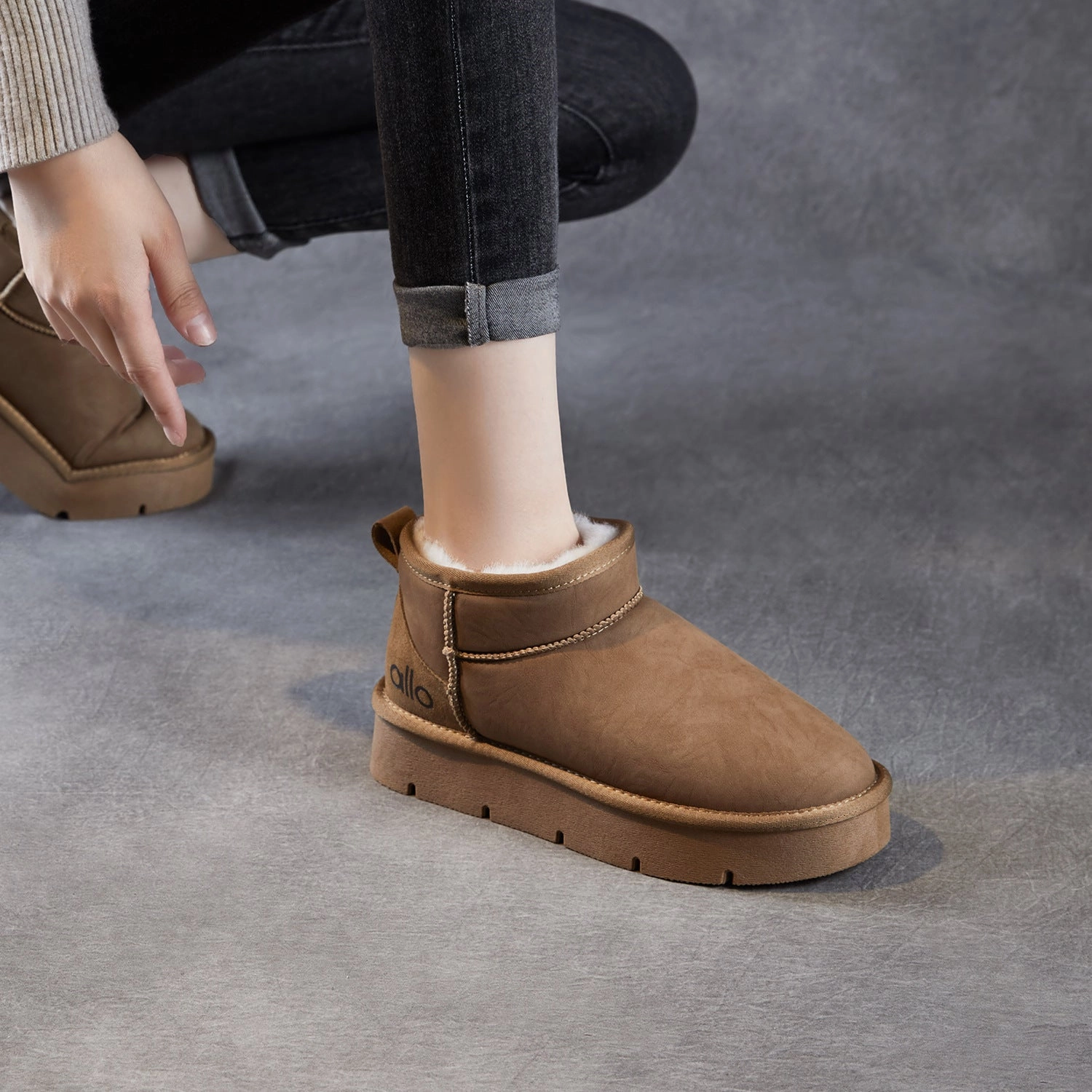 Toga Pulla Western Ankle Boots Women's Winter Furred Suede Flat Ankle Boots