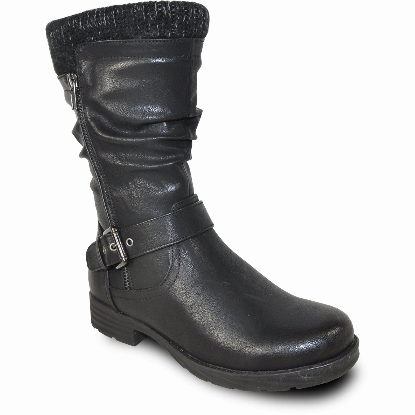 Buckle Ankle Boots Cut Out VANGELO Waterproof Women Boot HF0601 Ankle Winter Fur Casual Boot Black