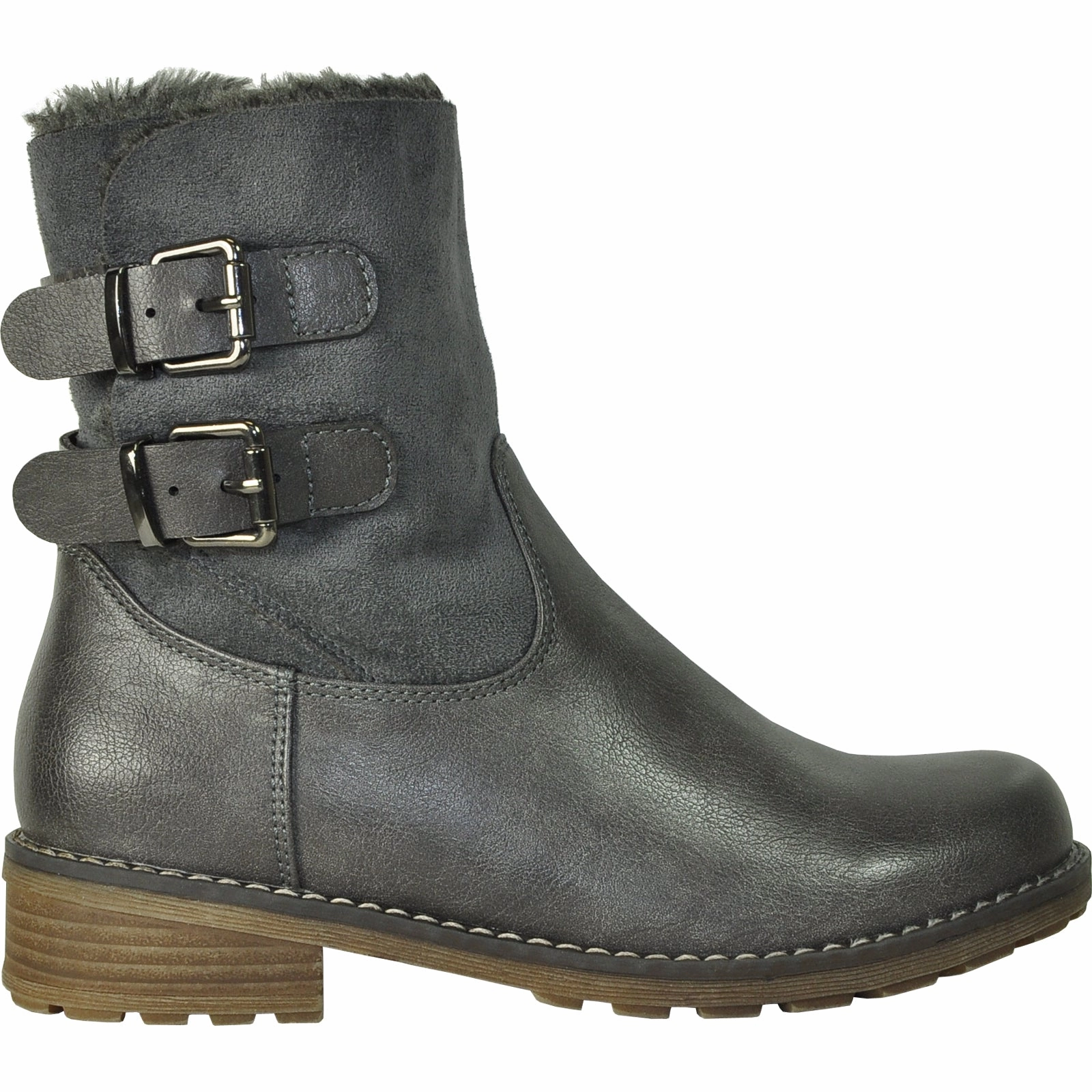 VANGELO Women Water Proof Boot HF9537 Ankle Winter Fur Casual Boot Grey Flat Casual Ankle Boots