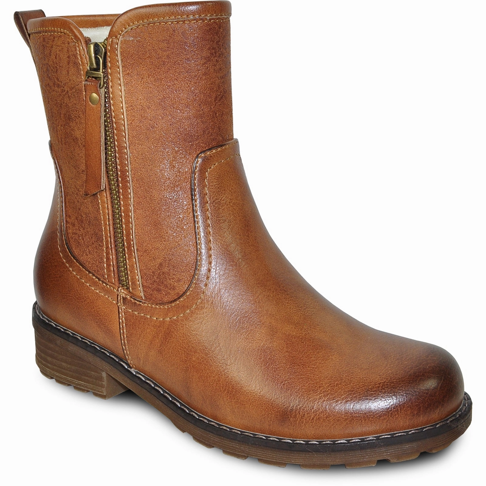 VANGELO Women Water Proof Boot HF9538 Ankle Winter Fur Casual Boot Cognac Brown Punk Platform Ankle Boots