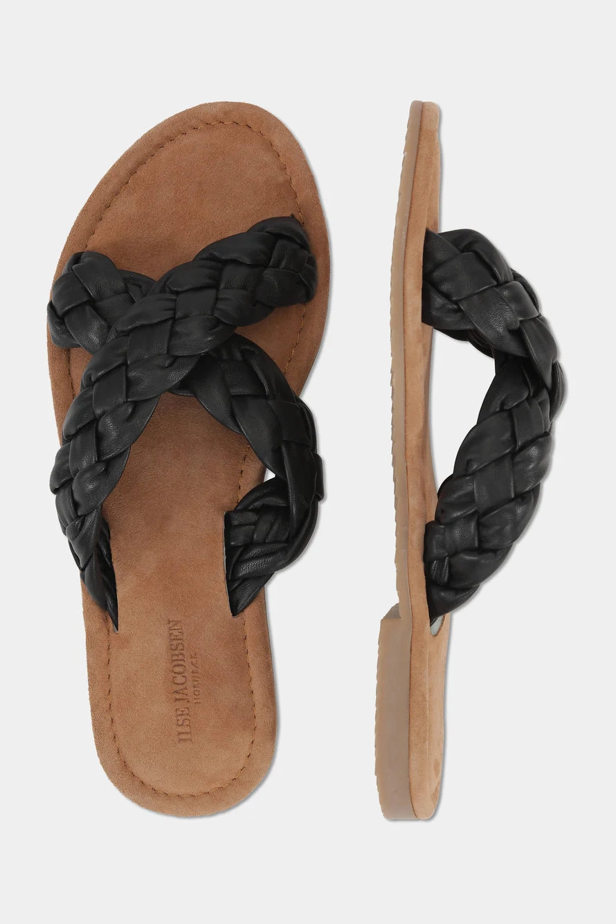 Flip Flops Memory Foam Vera Leather Sandal - Black