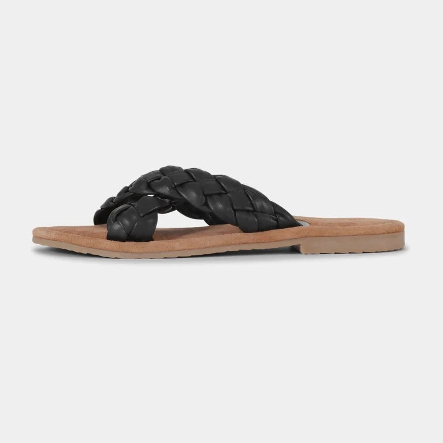 Vera Leather Sandal - Black Wedge Flip Flop Sandals