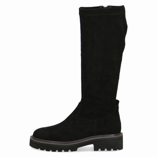 Caprice 25607-29 44 Ladies Black Textile Side Zip Knee High Boots Chunky Heel Boots Knee High
