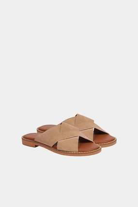 At Zara Vivi Blu - Blossom Crossband Sandals - Beige Suede