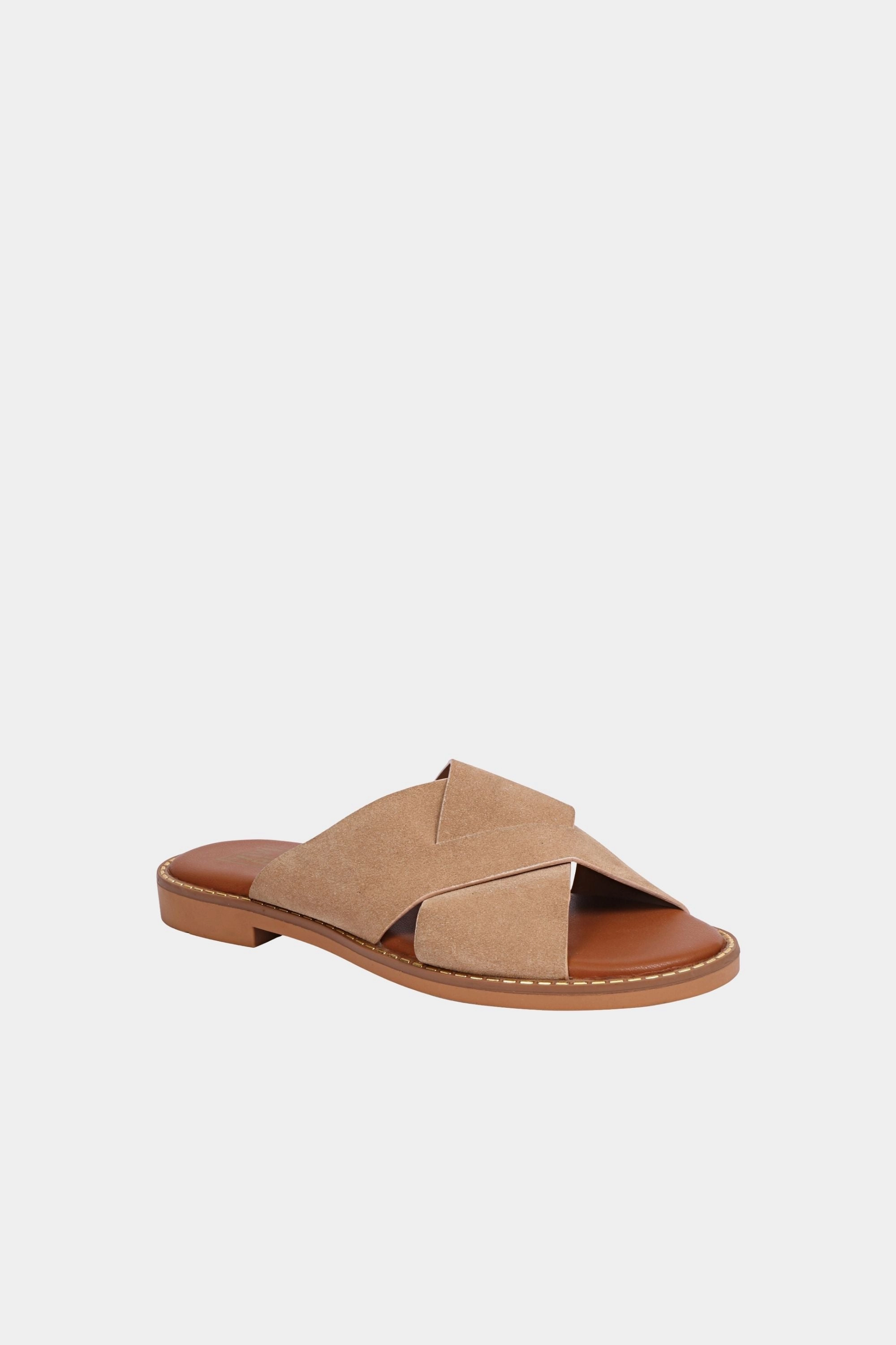 Vivi Blu - Blossom Crossband Sandals - Beige Suede Shearling Sandals