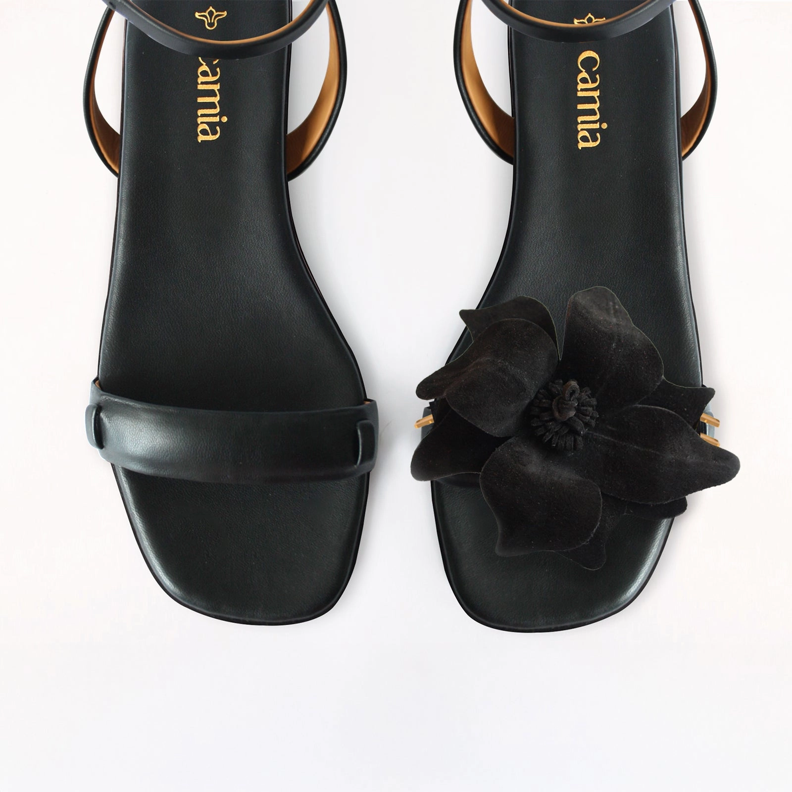 Kitten Heel Sandals Black Flat Swap Sandal Charcoal Camia Flower