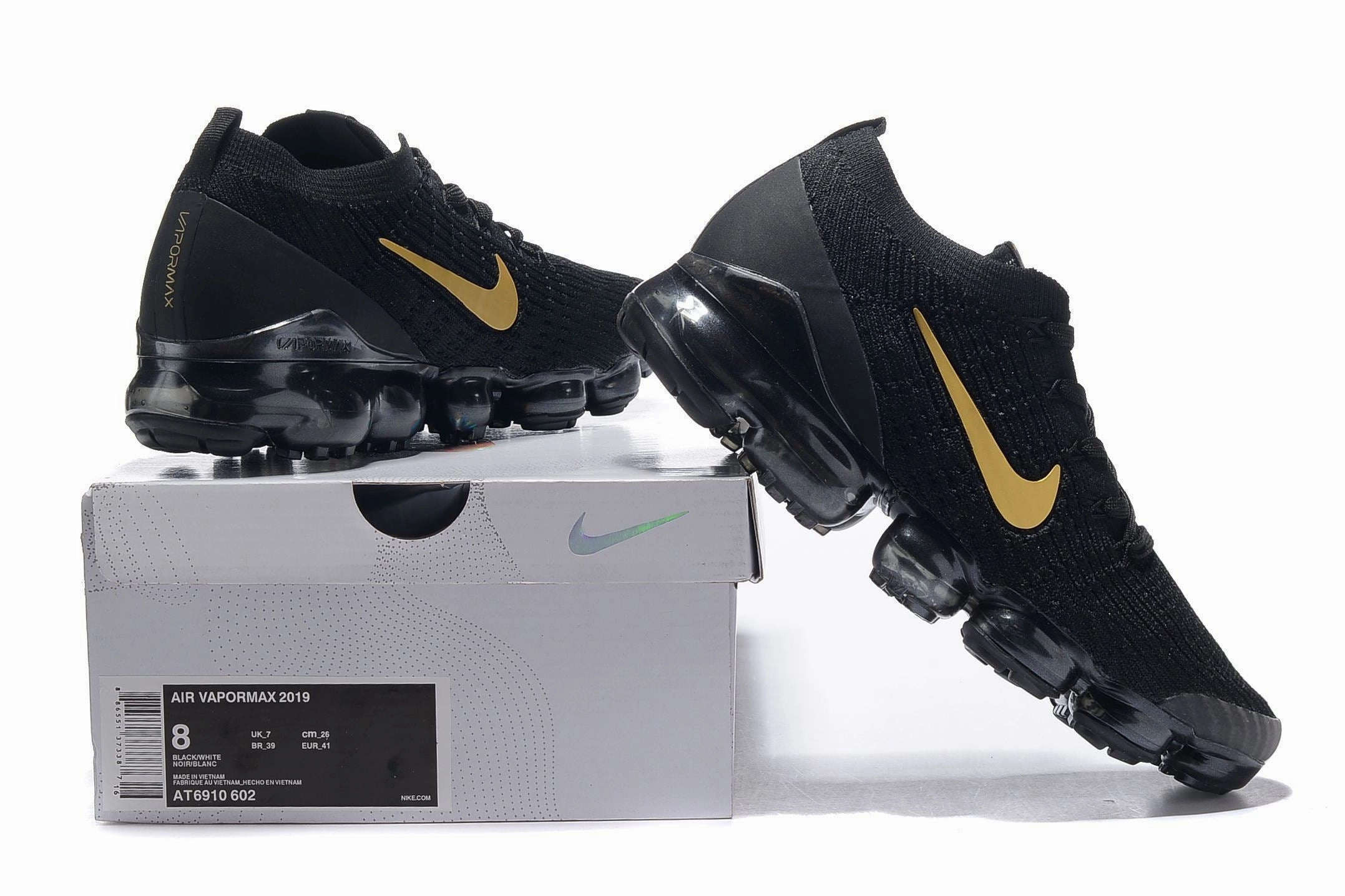 Most Expensive Shoes Nike Nike Air Vapormax Flyknit 3 Black Gold White Shoes Sneakers Men Sale Size US 7, 8, 8.5, 9, 10, 11