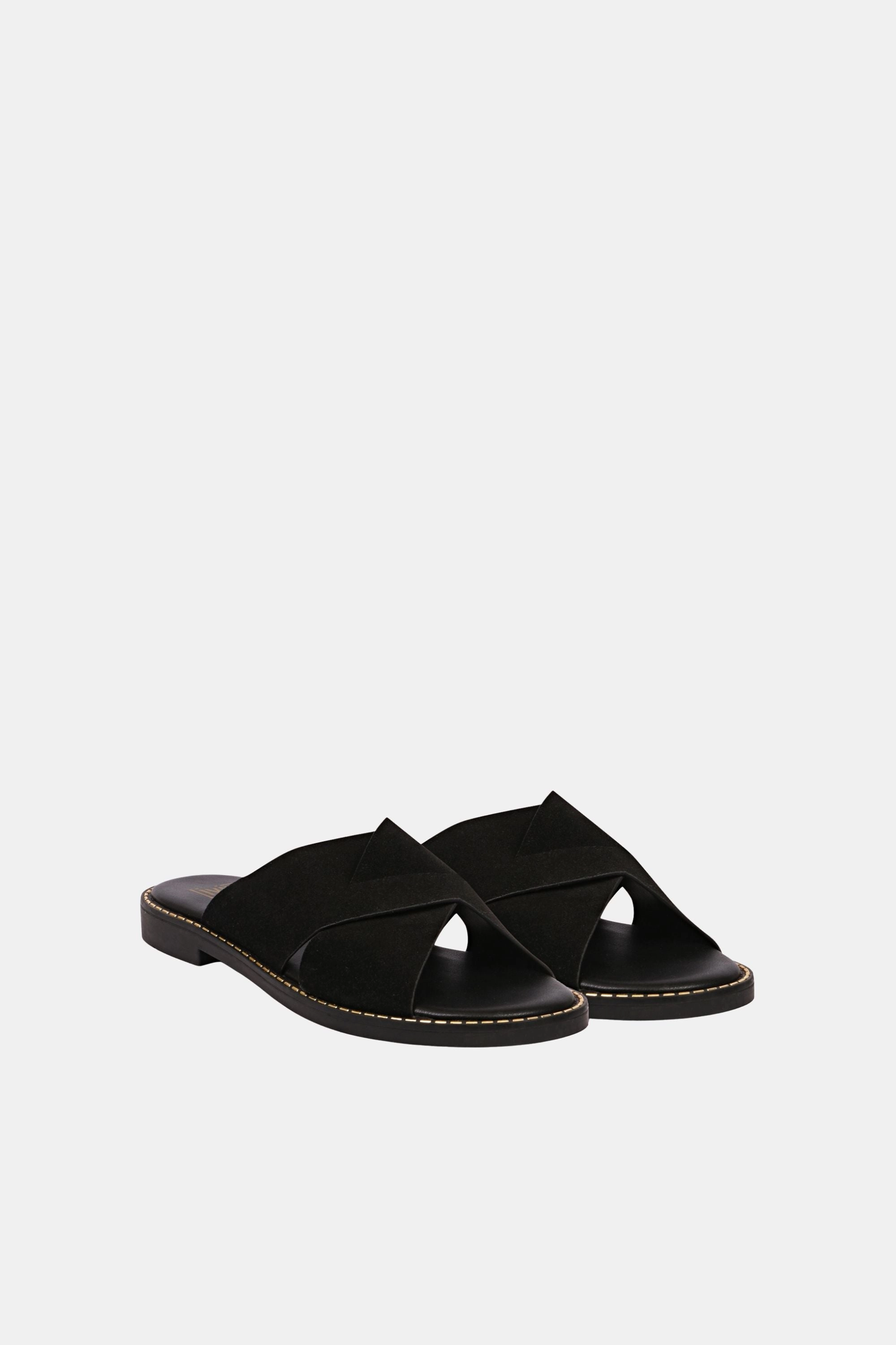 Japan Wooden Sandals Vivi Blu - Blossom Crossband Sandals - Black Suede