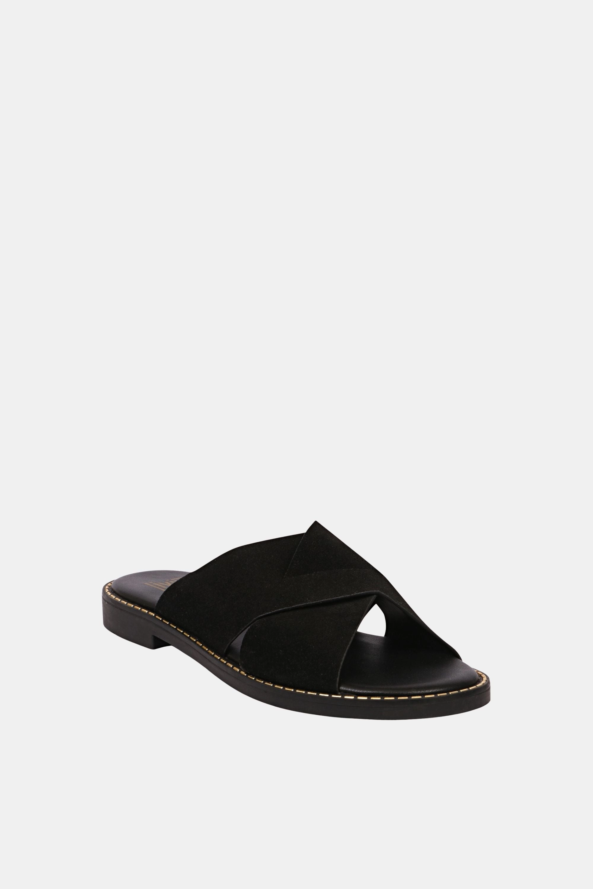 Vivi Blu - Blossom Crossband Sandals - Black Suede Strappy Platform Sandals