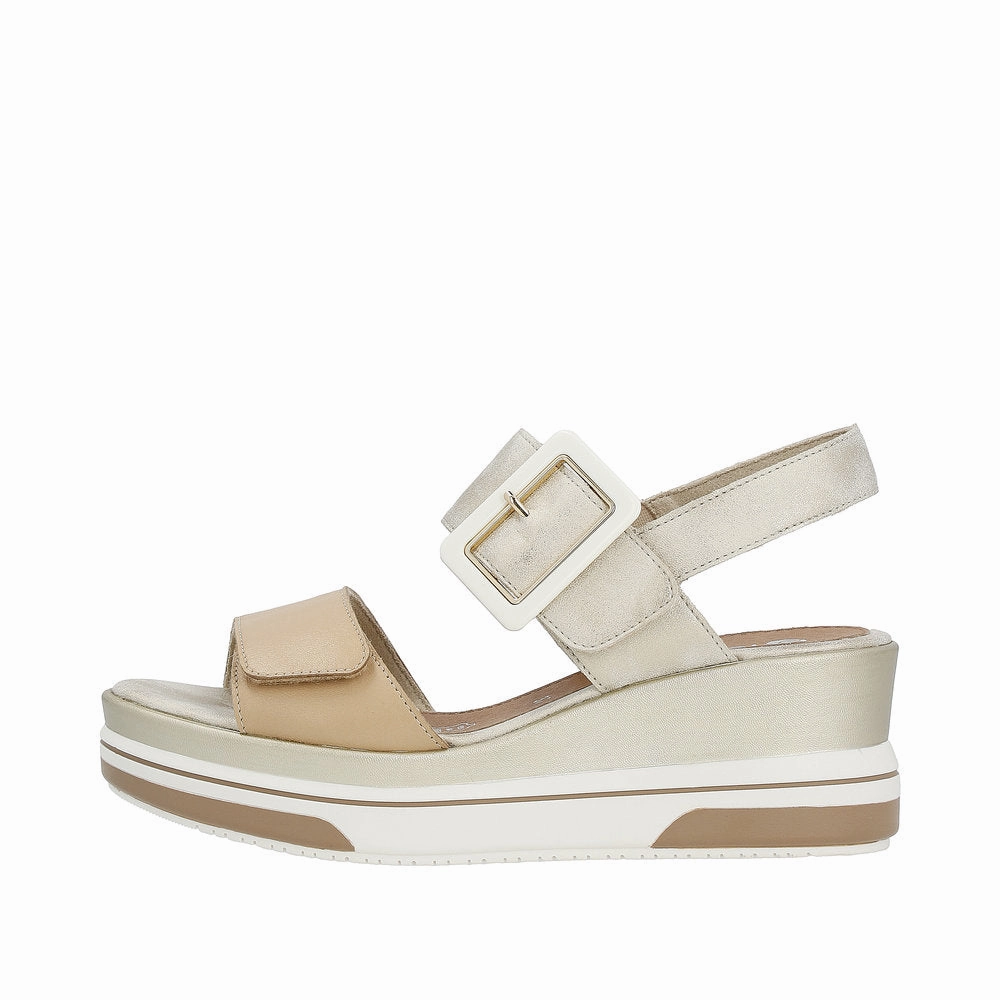 Remonte D1P50-90  Ladies Metallic Gold Nude Leather Touch Fastening Sandals Sandals Royal Caribbean All Inclusive Resorts