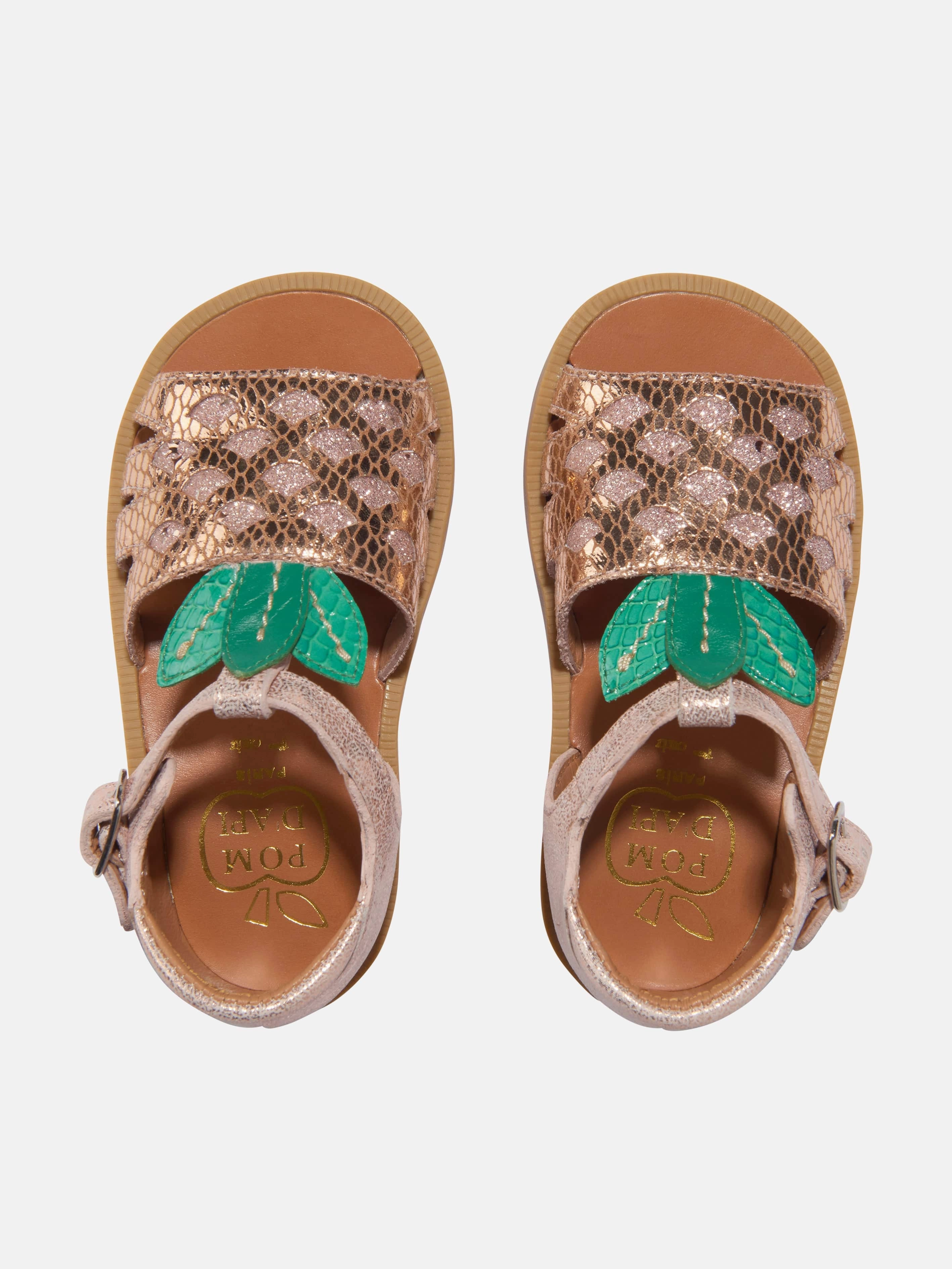 Wicker Sandals Pom D'Api Girls Leather Poppy Pineapple Sandals in Pink