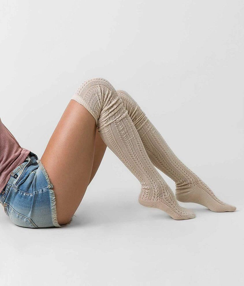 Beige Over The Knee Socks "Hammock" Super Soft Long Stretchy Thigh High Boot Socks Wine Knee High Boots