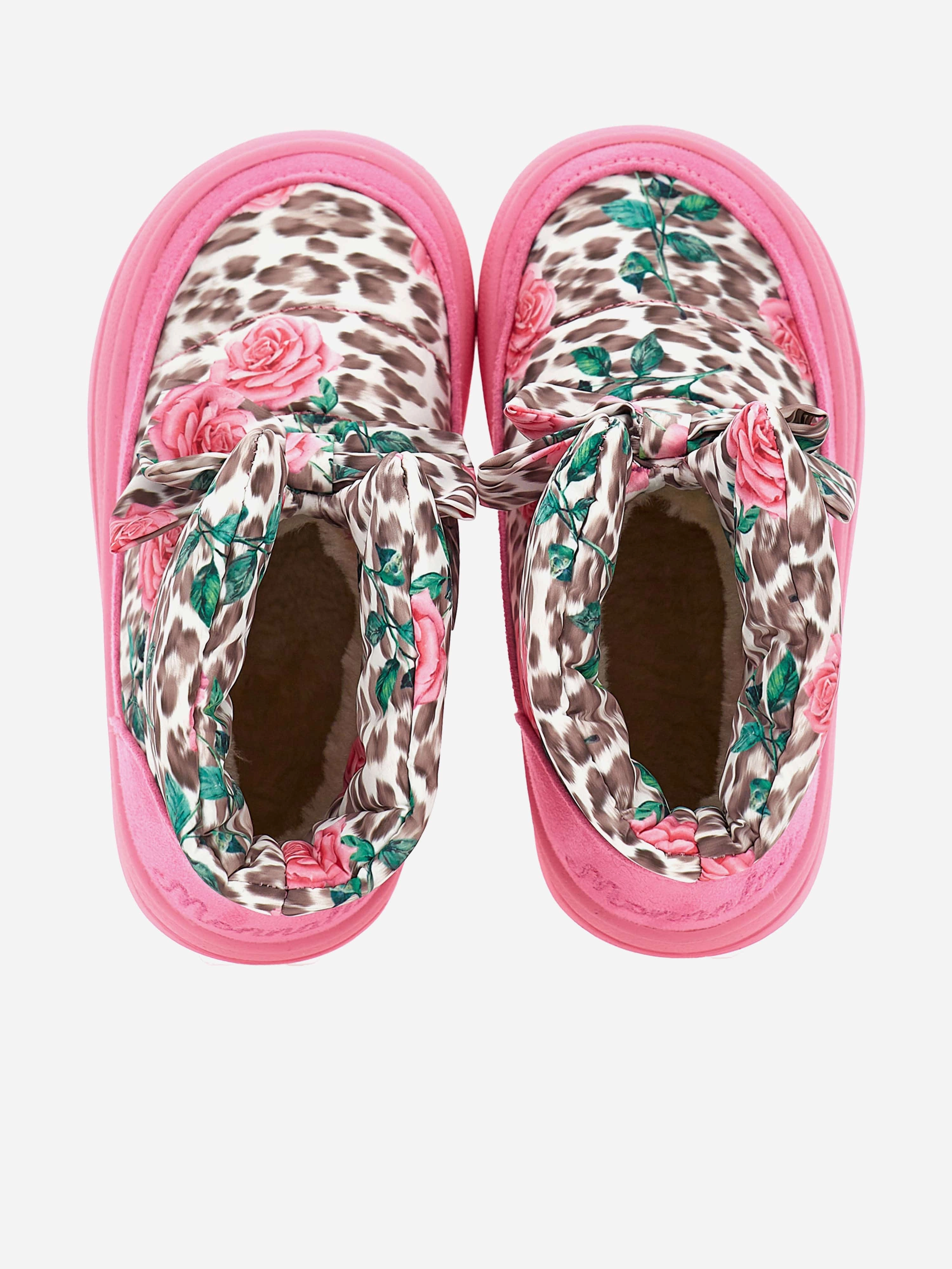 Monnalisa Girls Leopard and Rose Snow Boots in Pink Goose Snow Boots