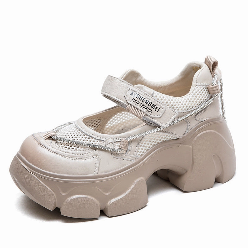 Sandals With Chunky Heels Women Breathable Mesh Casual Chunky Platform Sandals