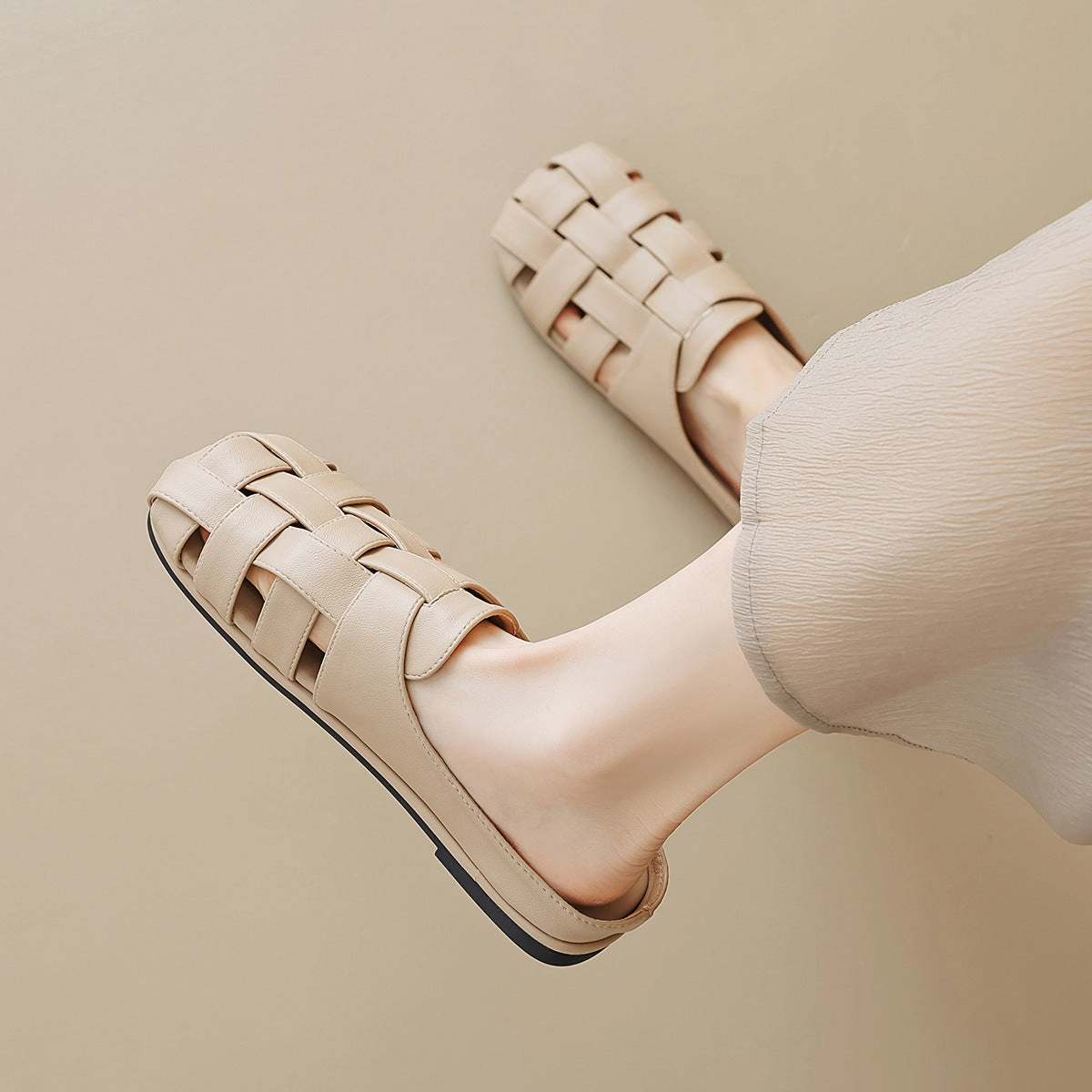 Women Handmade Plaited Soft Leather Casual Sandals Tie Up Platform Sandals