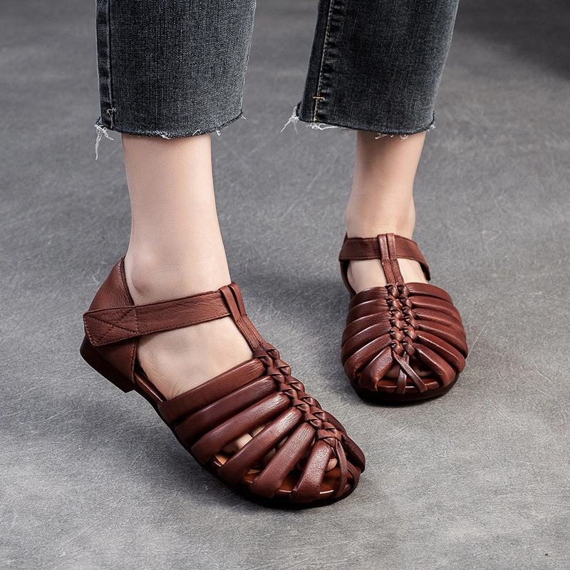 Women Retro Handmade Leather Flat Summer Sandals Strap Sandals