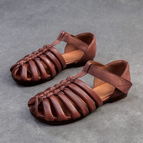 Women Retro Handmade Leather Flat Summer Sandals Sandals Location