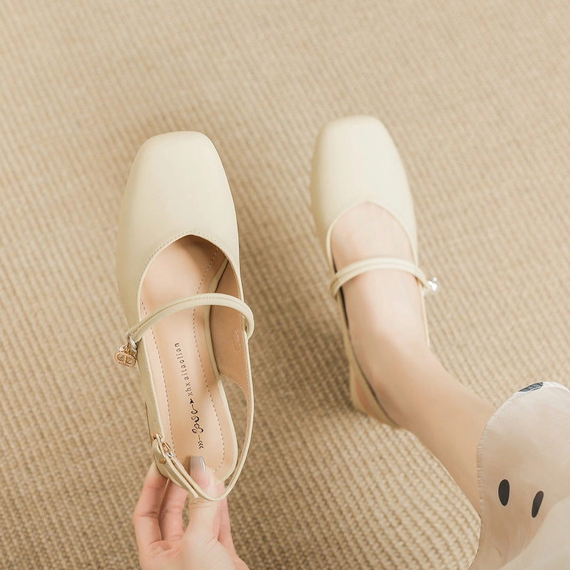 Sandals With Small Heel Women Retro Minimalism Close Toe Casual Sandals