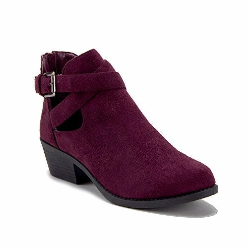Skinny Fit Ankle Boots Women's BAL-05W Cut Out Belted Slip On Ankle High Suede Boots