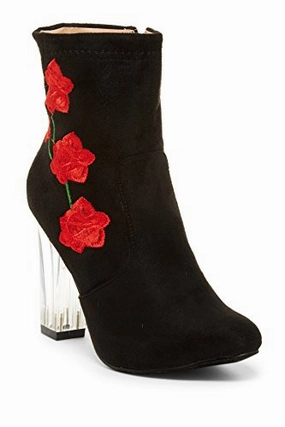 Women's Clarity-7 Designer Floral Print Clear Lucite Heel Tall Ankle Boots Lei Ankle Boots