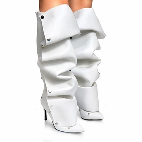 Wide Leather Knee High Boots Women's Pointed Toe Knee High Boots - BUMBLE01 / MAGE1