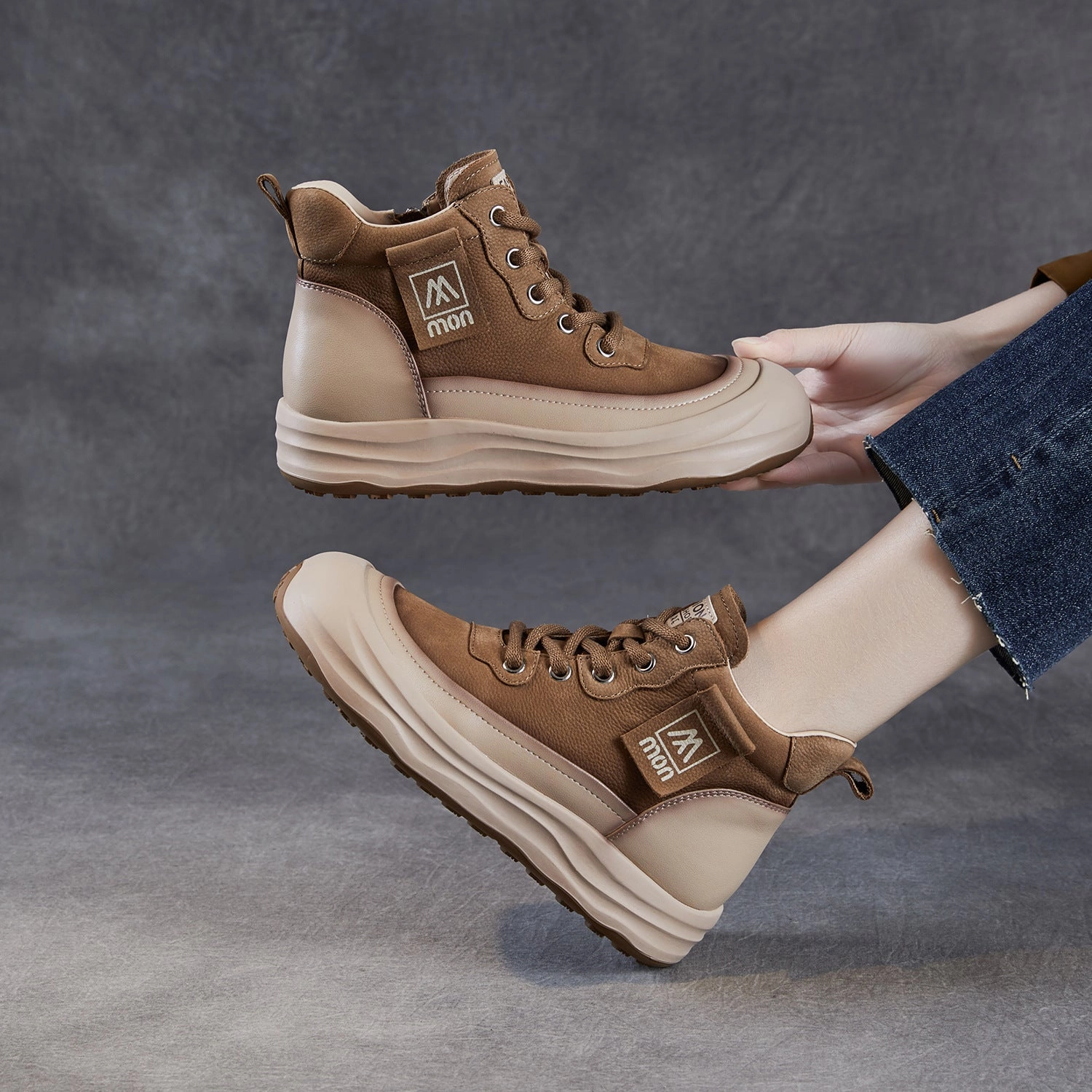 Women's Retro Leather Platform Martin Ankle Boots Western Ankle Boots Suede