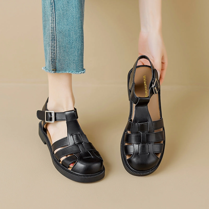 Women's Retro Plaited Leather Closed Toe Casual Sandals Sandals With Thong