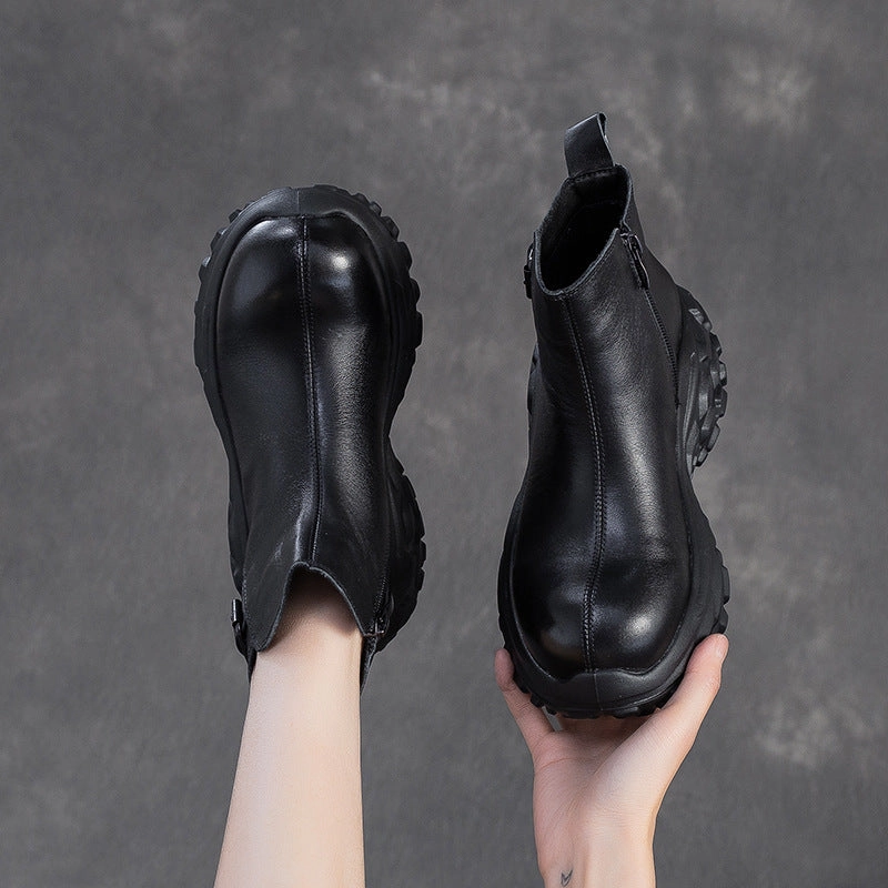 Women's Vintage Chunky-Sole Leather Ankle Boots Spring Step Wibea Ankle Boots