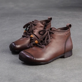 Women's Vintage Leather Comfort Flat Ankle Boots Ankle Deck Boot