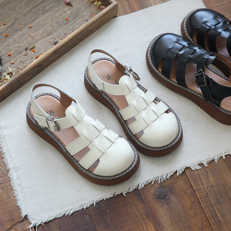 Platform Sandals Under $50 Women Summer Plaited Cowhide Leather Casual Sandals