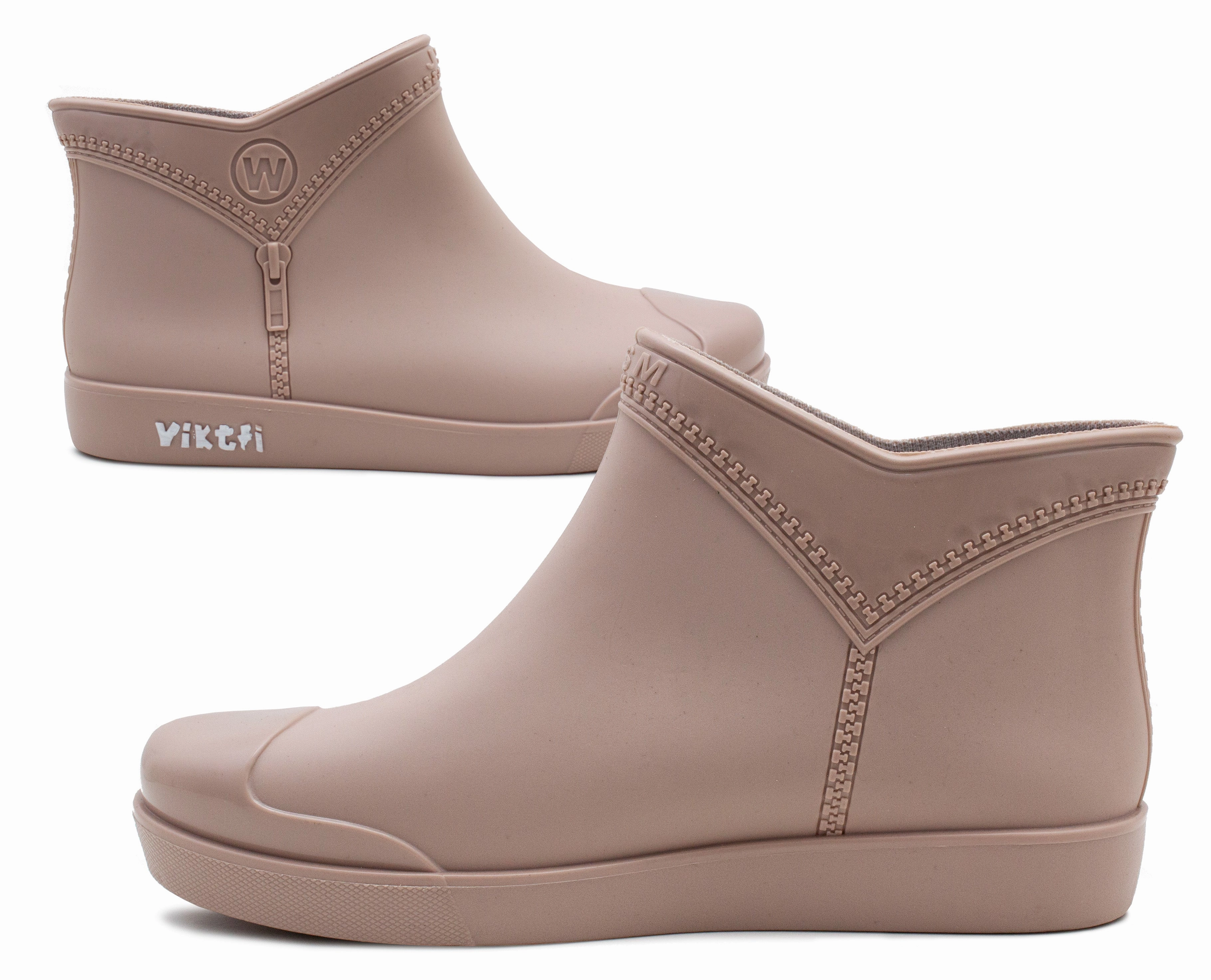 Waterproof Urban Shoes Womens Beige Ankle Wellies Boots Short Slip On Waterproof Chelsea Rain Boot Snow Farm Gardening Ladies Outdoor Festival Wellingtons (Copy)