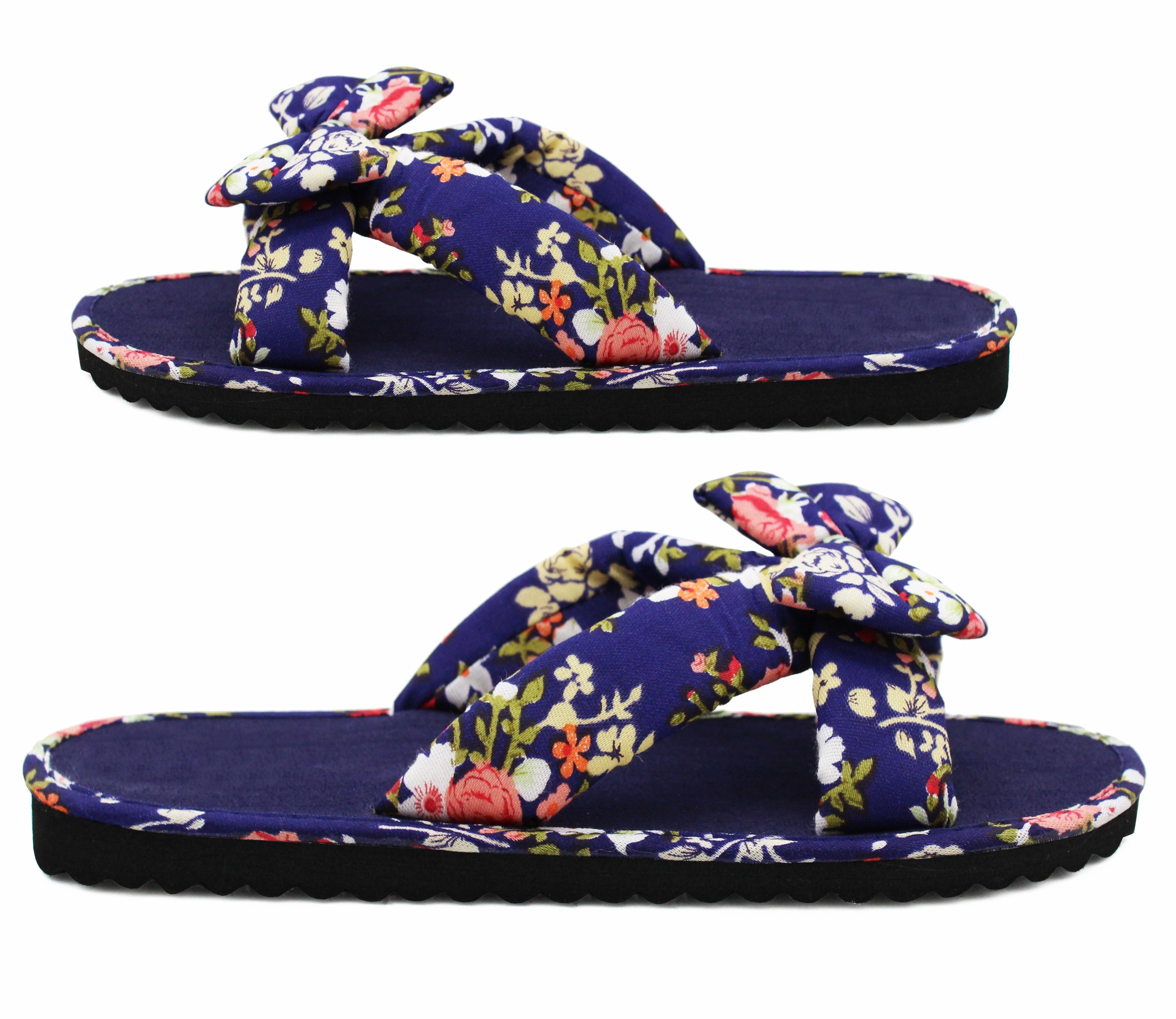 Wide Feet Flip Flops Womens Floral Mule Sandals Slip On Summer Beach Flip Flops Ladies Flat Bow Sliders Spa Pool Slides Navy Floral
