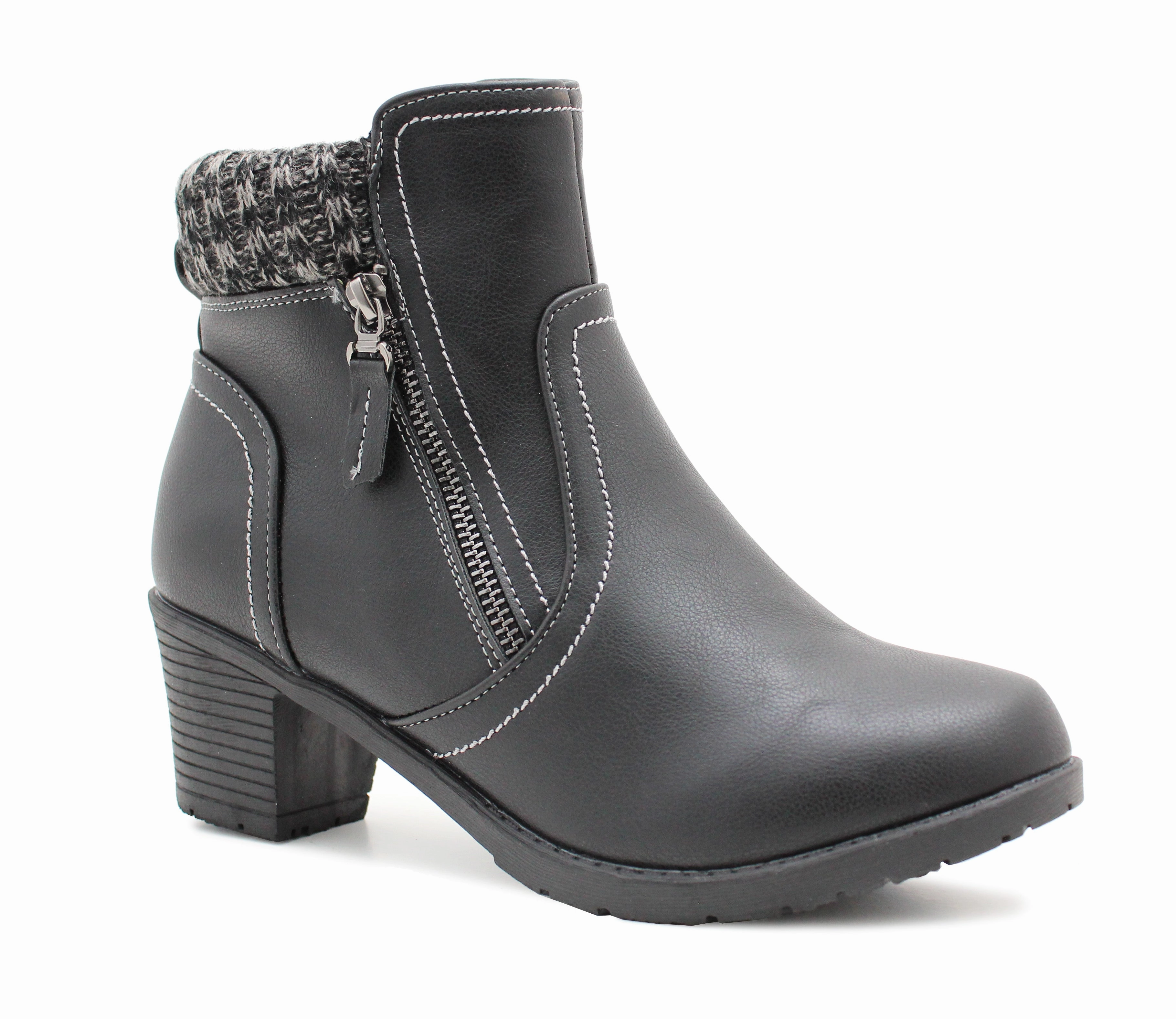 Open Ankle Boots Womens Mid Heel Black Ankle Boots Ladies Zip Up Casual Fashion Block Heel Booties